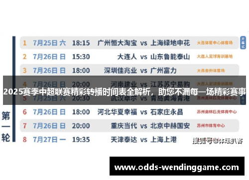 2025赛季中超联赛精彩转播时间表全解析，助您不漏每一场精彩赛事