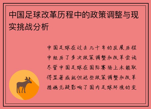 中国足球改革历程中的政策调整与现实挑战分析
